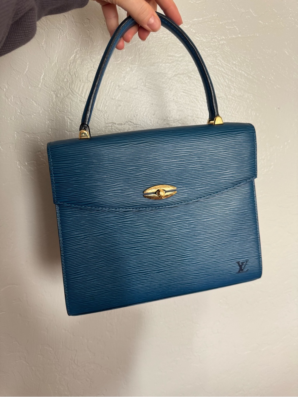 Louis Vuitton Teal Blue Epi Leather Top Handle Satchel